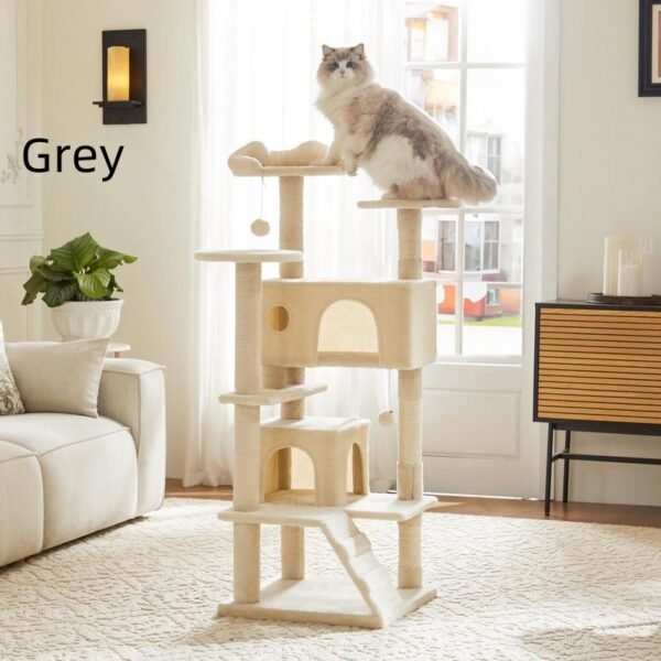 PetTrove Cat Tree Tower for Indoor Cats, 54in Tall Multi-Level Pet Furniture, Stable Kitty Play House with Sisal Scratching Post, Large Condo, Climbing Ladder, Plush Toy for Kitten cat treehouse - Image 9