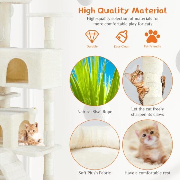 PetTrove Cat Tree Tower for Indoor Cats, 54in Tall Multi-Level Pet Furniture, Stable Kitty Play House with Sisal Scratching Post, Large Condo, Climbing Ladder, Plush Toy for Kitten cat treehouse - Image 6