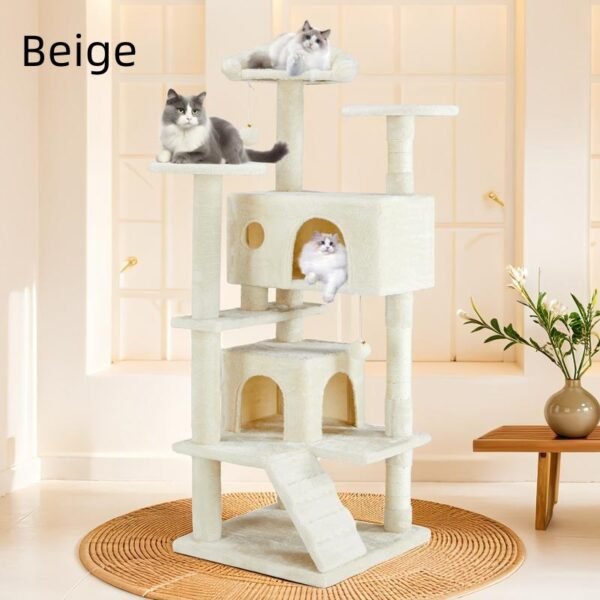 PetTrove Cat Tree Tower for Indoor Cats, 54in Tall Multi-Level Pet Furniture, Stable Kitty Play House with Sisal Scratching Post, Large Condo, Climbing Ladder, Plush Toy for Kitten cat treehouse - Image 8
