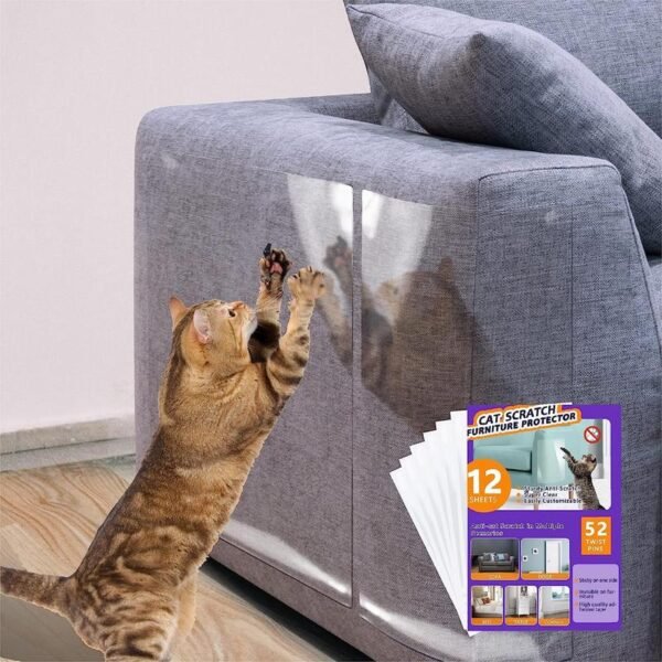 Cat Scratch Furniture Protector-12 Pack Single Side Couch Protector for Cats, Self-Adhesive Cat Tape for Furniture,Cat Scratch Deterrent for Furniture