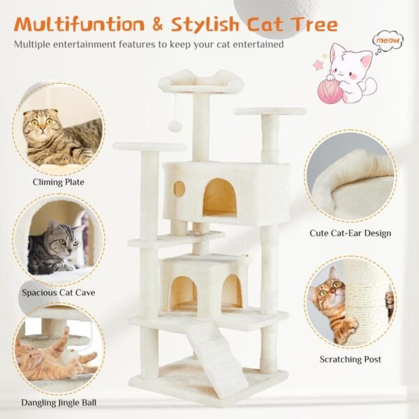 PetTrove Cat Tree Tower for Indoor Cats, 54in Tall Multi-Level Pet Furniture, Stable Kitty Play House with Sisal Scratching Post, Large Condo, Climbing Ladder, Plush Toy for Kitten cat treehouse - Image 4