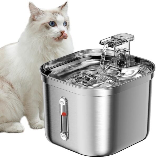 Cat Water Fountain, 2.2L/73oz Automatic Dog Dispenser Water Bowl,Stainless Steel Pet Water Fountain for Cats Inside, 3 Filters&Ultra-Quiet Pump,Square - Image 2