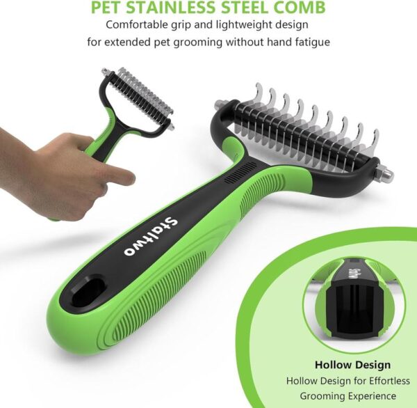 Pet Grooming Supplies -  2-in-1 Professional Undercoat Rake and Pet Brush  Shedding Control for Long Haired Dogs and Cats, Deshedding Tool, Furminator for Dogs - Image 3