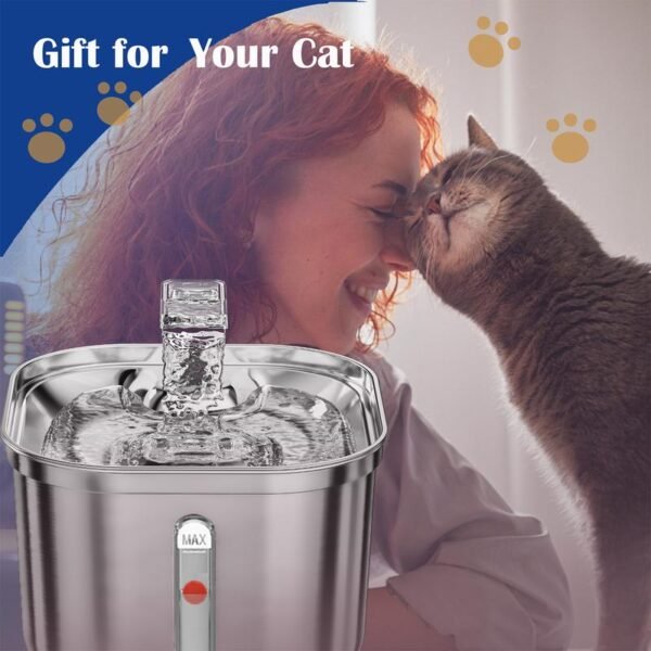 Cat Water Fountain, 2.2L/73oz Automatic Dog Dispenser Water Bowl,Stainless Steel Pet Water Fountain for Cats Inside, 3 Filters&Ultra-Quiet Pump,Square - Image 5