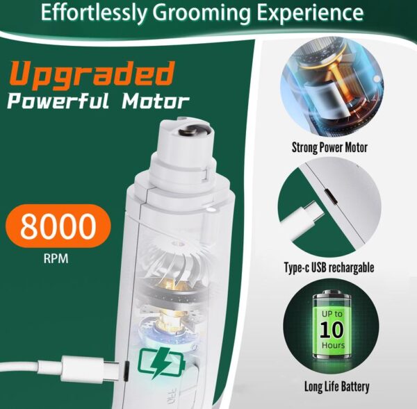 Multi functional nail grinder, dog nail trimmer and nail clipper kit, ultra quiet electric pet nail grinder, rechargeable, suitable for trimming the toes and claws of small and large dogs and cats, dual light - Image 6