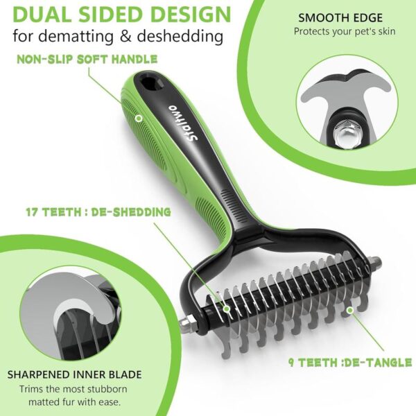 Pet Grooming Supplies -  2-in-1 Professional Undercoat Rake and Pet Brush  Shedding Control for Long Haired Dogs and Cats, Deshedding Tool, Furminator for Dogs - Image 7